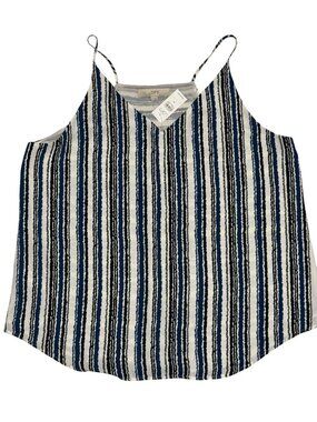 LOFT Blue, Black, Gray & White Striped V-neck Cami Top XL New With Tags, Lined